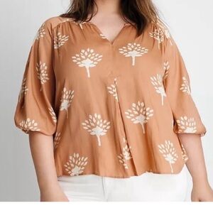 Anthropologie Dolan Alvia Peasant Top Peach Floral SZ S
